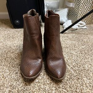 Brown snake skin booties